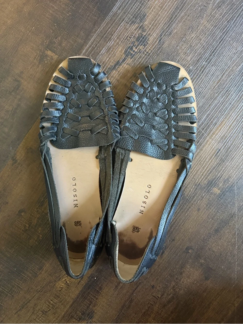 Nisolo Black Woven Leather Huarache Flats